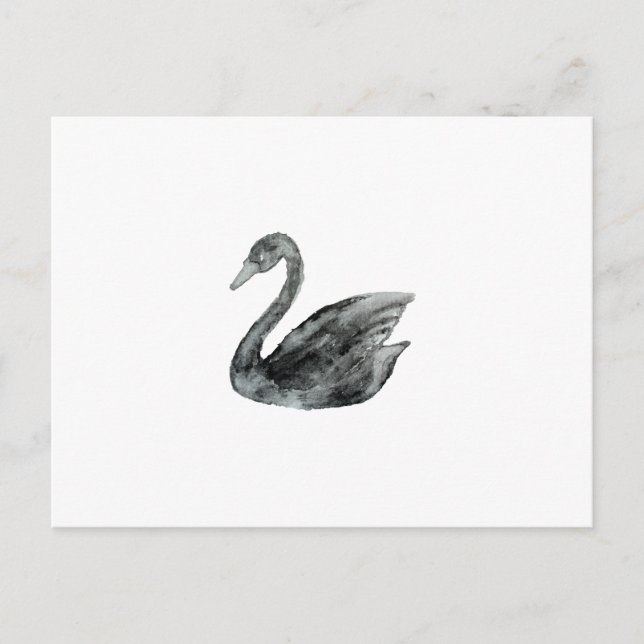 Cartão Postal Cisne de aquarela branco preto Elegante pintado (Frente)