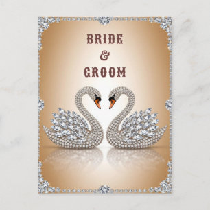Cartão Postal Cisne Joalheiro Símbolo de Amor com Cristal Dourad