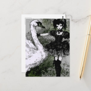 Cartão Postal Cisne Preto e Branco e Bailarina