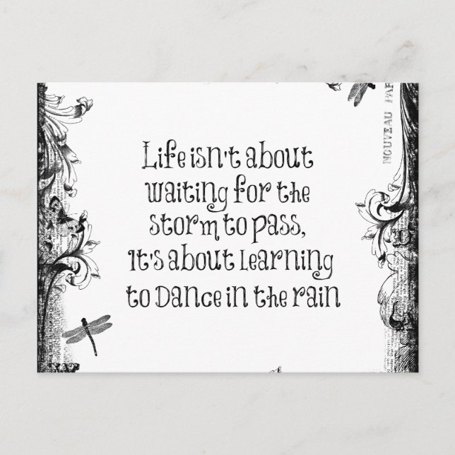 Cartão Postal Citação da vida inspiradora: Dançando na chuva (Frente)