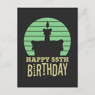 Cartão Postal citação de 55º aniversário feliz amarelo verde