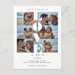 Cartão Postal Citação de Amor Colagem Moderna Branca 6 Fotos Cas