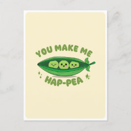 Cartão Postal Citação de Amor com Legumes Ervilhas Verdes Kawaii