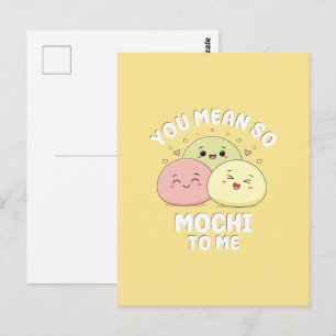 Cartão Postal Citação de Amor Pastel de Comida Mochi Kawaii Fofa