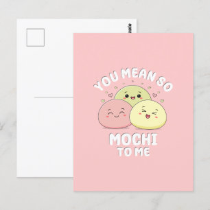 Cartão Postal Citação de Amor Rosa Pastel Comida Mochi Kawaii Fo