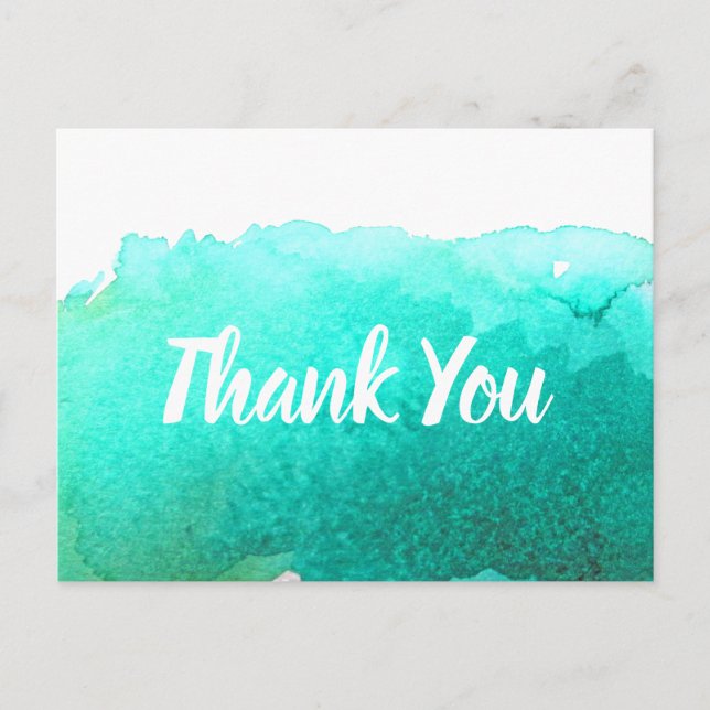Cartão Postal Citação de arte aquarela azul-teal Obrigado (Frente)