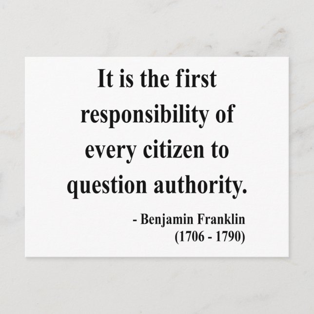 Cartão Postal Citação de Ben Franklin 3a (Frente)