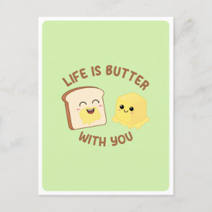 Cartão Postal Citação de Comida Pão Manteiga Kawaii Amor Amizade