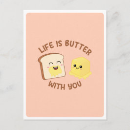 Cartão Postal Citação de Comida Pão Manteiga Kawaii Amor Amizade