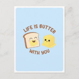 Cartão Postal Citação de Comida Pão Manteiga Kawaii Amor Amizade