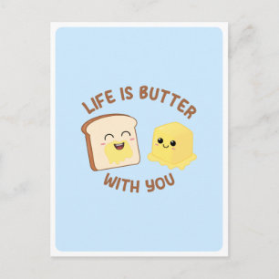 Cartão Postal Citação de Comida Pão Manteiga Kawaii Amor Amizade