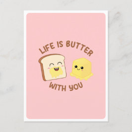 Cartão Postal Citação de Comida Pão Manteiga Kawaii Amor Amizade