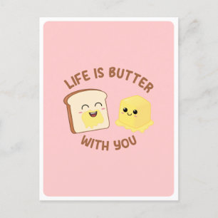 Cartão Postal Citação de Comida Pão Manteiga Kawaii Amor Amizade