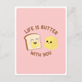 Cartão Postal Citação de Comida Pão Manteiga Kawaii Amor Amizade