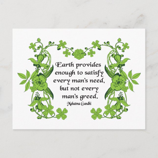 Cartão Postal Citação de Gandhi: A Terra fornece o suficiente pa (Frente)