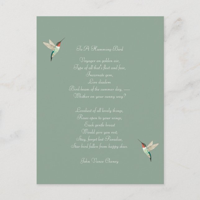 Cartão Postal Citação de Hummingbird e John Vance Cheney (Frente)