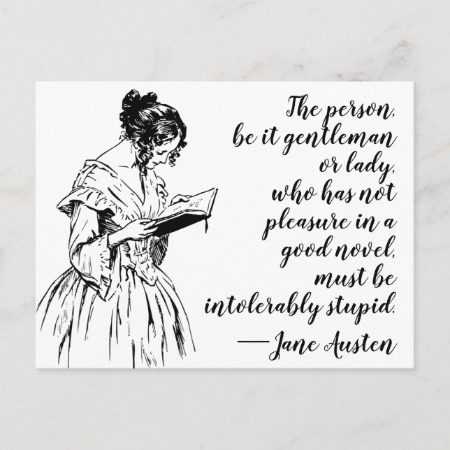 Cartão Postal Citação de Jane Austen "Prazer em um Bom Romance" (Frente)