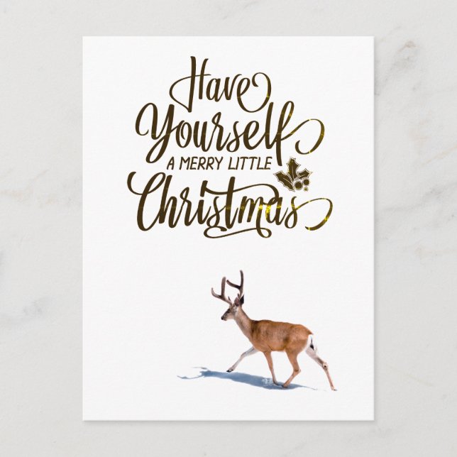 Cartão Postal Citação de Natal com design retrô de rena (Frente)