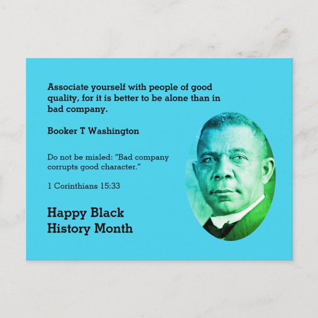 Cartão Postal Citação de Script Motivacional BOOKER T WASHINGTON (Frente)