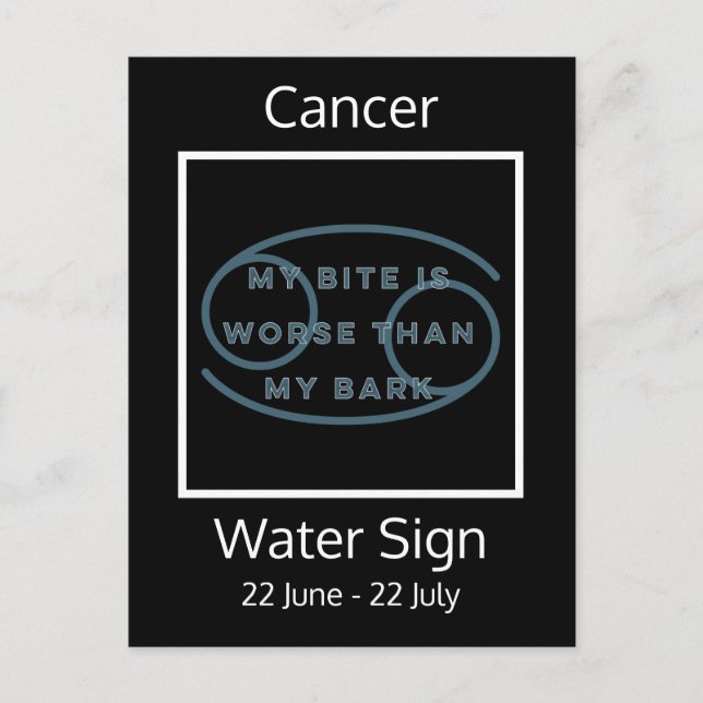 Cartão Postal Citação divertida de sinais do Zodique do cancer e (Frente)