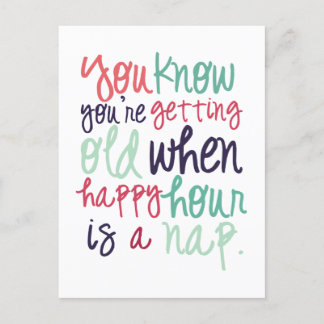 Cartão Postal Citação Divertida e Fofa Dizer Humor ao Envelhecer