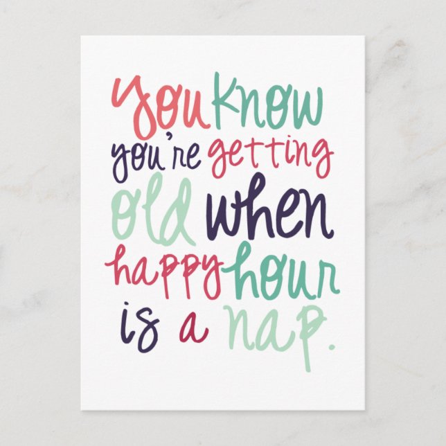 Cartão Postal Citação Divertida e Fofa Dizer Humor ao Envelhecer (Frente)