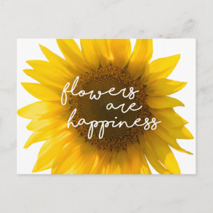 Cartão Postal Citação do girassol "flores são felicidade"