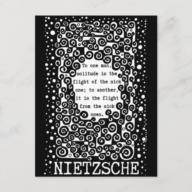 Cartão Postal Citação em preto e branco SOLITUDE de Nietzsche (Frente)
