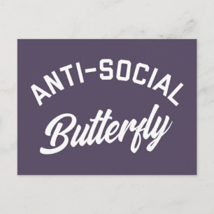 Cartão Postal Citação engraçada de Borboleta Anti-Social