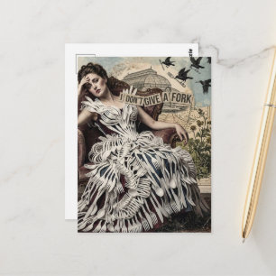 Cartão Postal Citação Engraçada Mulher Vintage em um Vestido de