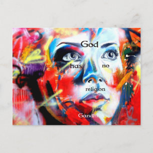 Cartão Postal Citação Espiritual Gandhi Deus Não Tem Religiã