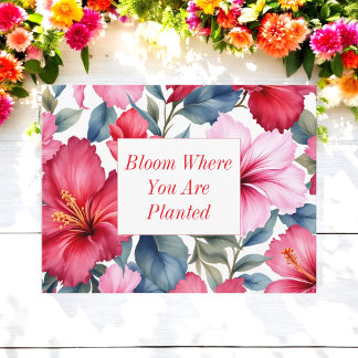 Cartão Postal Citação Floral Inspiradora Rosa Vermelho 