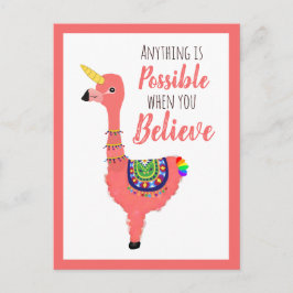 Cartão Postal Citação Inspiracional do Unicorn Flamingo Llama