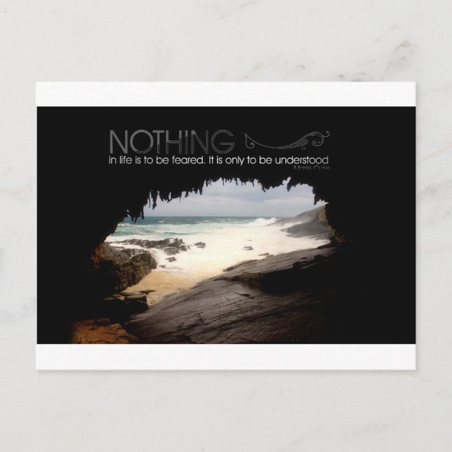 Cartão Postal Citação inspiradora de Marie Curie (Frente)