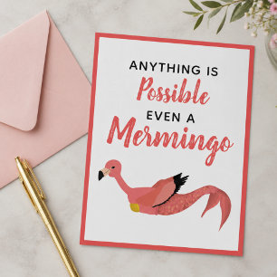 Cartão Postal Citação Inspirativa Flamingo, Sereia Rosa-Rosa-Gel