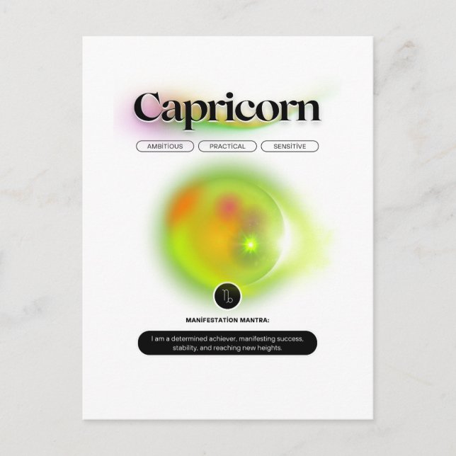 Cartão Postal Citação Moderna do Signo Capricórnio Elemento Terr (Frente)