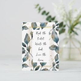 Cartão Postal Citação Motivacional Quadro Dourado e Folhas 