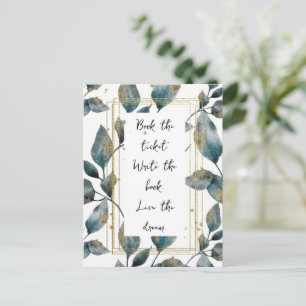 Cartão Postal Citação Motivacional Quadro Dourado e Folhas 