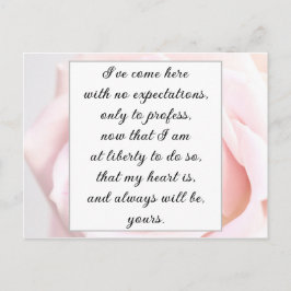 Cartão Postal Citação Romântica de Amor com Flores Rosa Pálido d