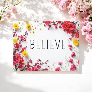Cartão Postal Citações Inspiradoras Acredite Rosa Amarelo