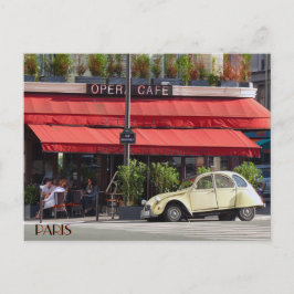 Cartão Postal Citroën Antigo à Porta de um Café em Paris