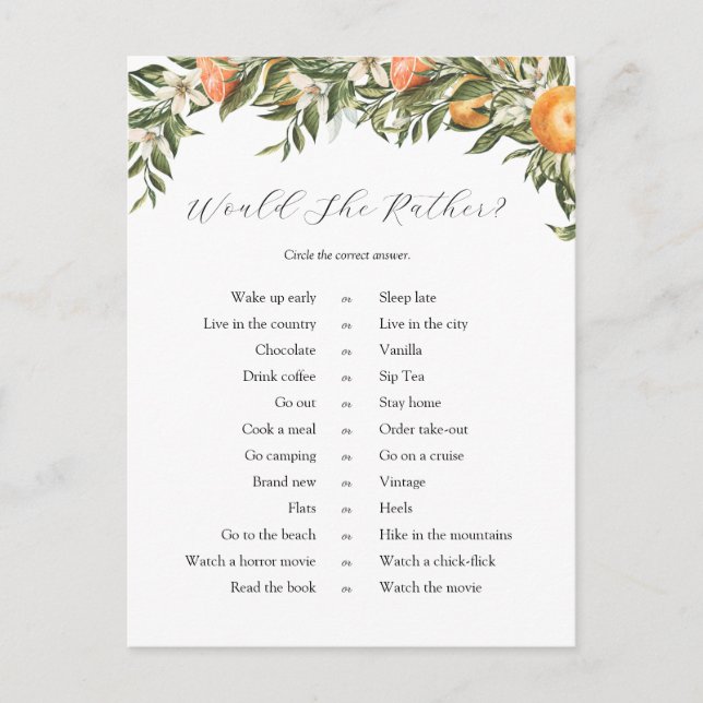 Cartão Postal Citrus Ela Iria Preferencialmente Jogo De Chá de p (Frente)