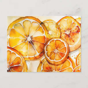 Cartão Postal Citrus Watercolor Álcool Tinta