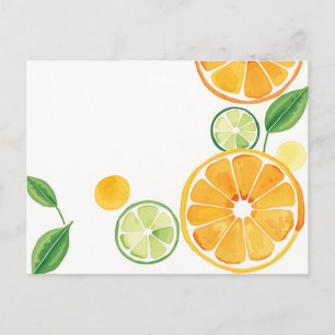 Cartão Postal Citrus Watercolor vibrante em bege suave