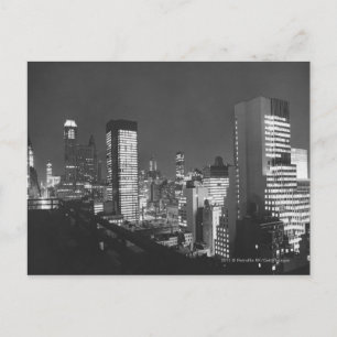 Cartão Postal City buildings at night B&W, elevated view