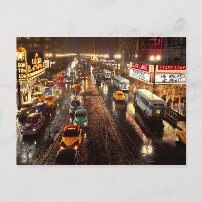 Cartão Postal City - Chicago - Eles caminharam na noite de 1949 (Frente)