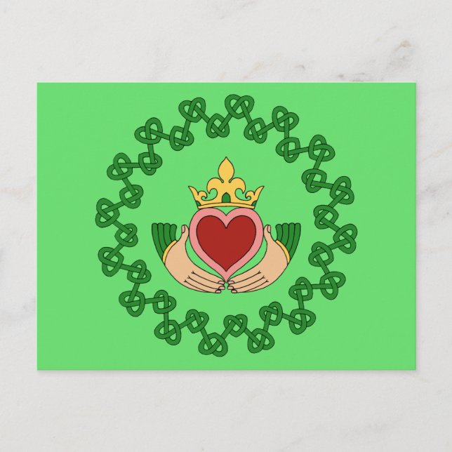 Cartão Postal Claddagh e Green Knotwork (Frente)