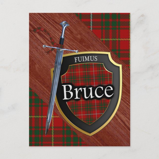 Cartão Postal Clan Bruce Tartan Sword & Shield (Frente)