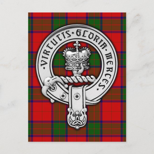 Cartão Postal Clan Donnachaidh (Robertson) Crest & Tartan (Frente)