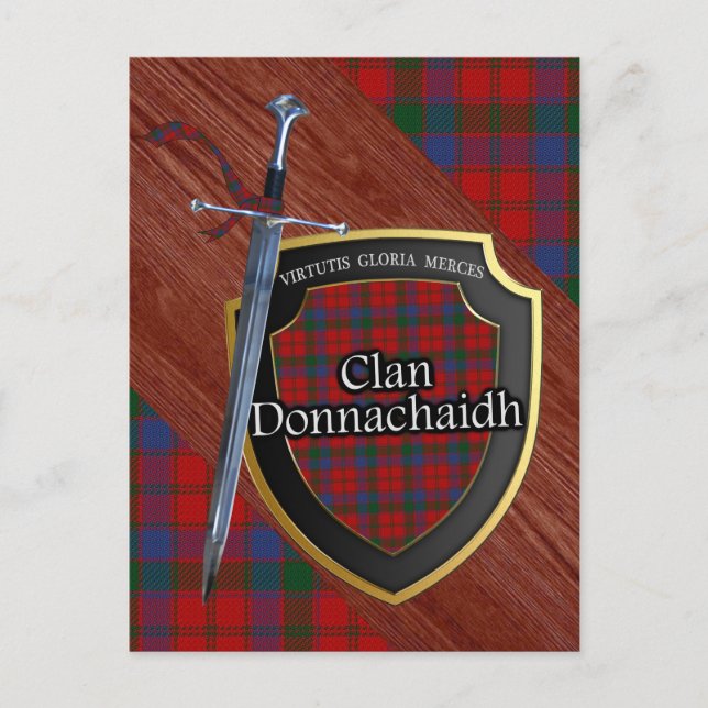 Cartão Postal Clan Donnachaidh Tartan Sword & Shield (Frente)